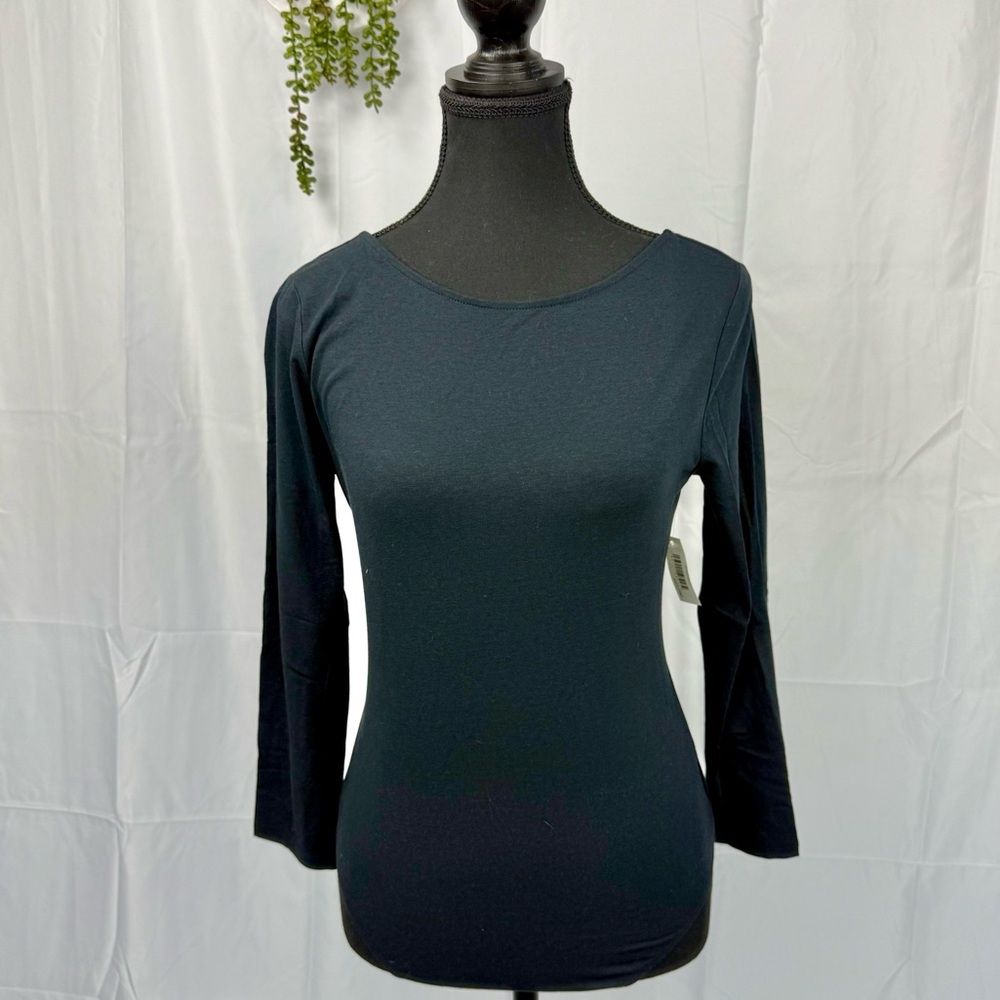 NWT Daily Ritual Black Long Sleeve Bateau Neck Fitted Bodysuit Top M